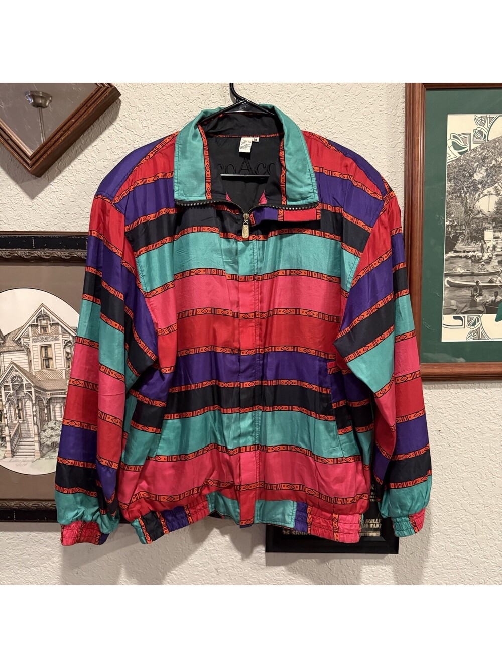 Vintage 80s/90s RARE Coaco Colorful Designer Striped Windbreaker Jacket Size XL